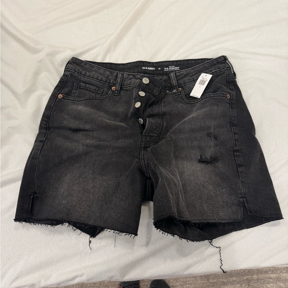 High-Waisted Button-Fly O.G. Straight Ripped Side-Slit Jean Shorts for Women